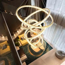 GobekUsa Gold Rings LED Chandelier: Modern Long Villa Staircase Pendant Lighting Fixtures