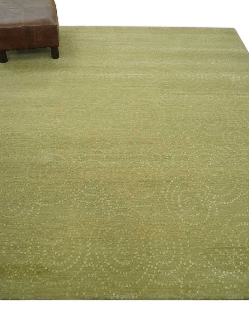 Modern Design Olive Hand loom 6x6 Square wool Area Rug