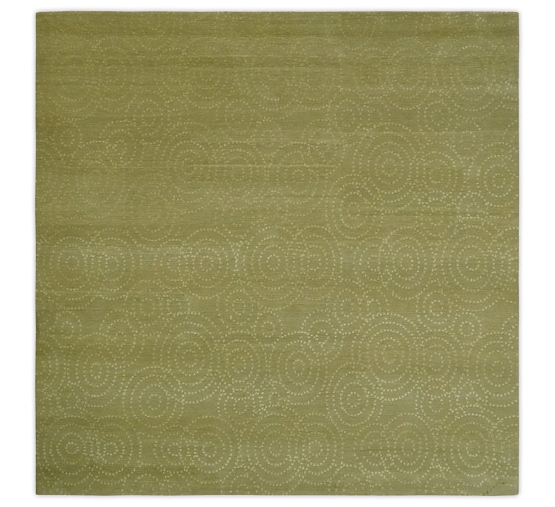 Modern Design Olive Hand loom 6x6 Square wool Area Rug
