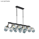 GobekUsa Modern Dimpled Glass Wine Cup Island Light with 6/8/10-Head Black Suspended Fixture – Blue/Green Ombre