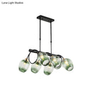 GobekUsa Modern Dimpled Glass Wine Cup Island Light with 6/8/10-Head Black Suspended Fixture – Blue/Green Ombre