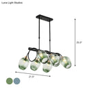 GobekUsa Modern Dimpled Glass Wine Cup Island Light with 6/8/10-Head Black Suspended Fixture – Blue/Green Ombre