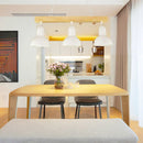 GobekUsa Modern Dome Island Lighting - 2/3 Heads, Black/White Metal Pendant Light with Wooden Beam for Kitchen