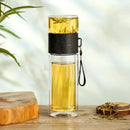 Modern double layer glass tea infuser bottle kitchen tumbler set by Decorbites