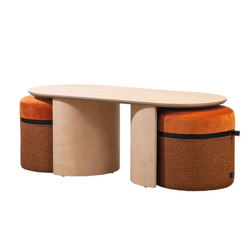 Modern Double Pouf Side Table