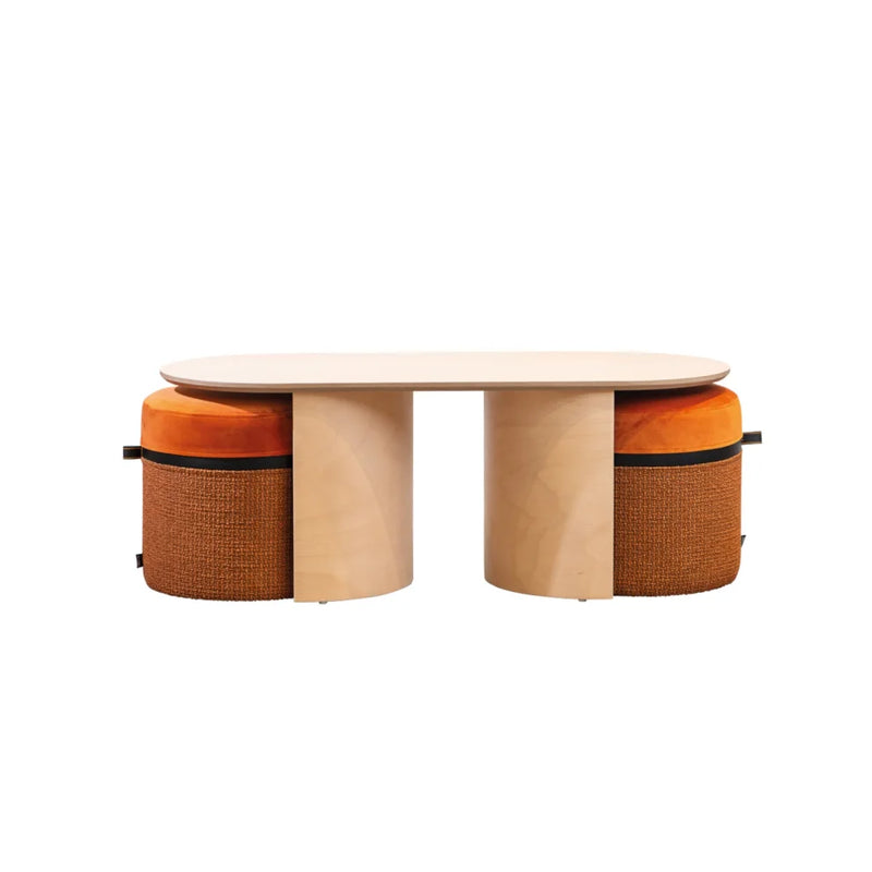 Modern Double Pouf Side Table