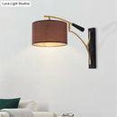 GobekUsa Modern Drum Shade Wall Lamp - 1 Head Fabric Wall Lighting for Bedroom in Flaxen/Coffee