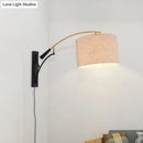 GobekUsa Modern Drum Shade Wall Lamp - 1 Head Fabric Wall Lighting for Bedroom in Flaxen/Coffee