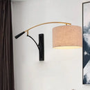 GobekUsa Modern Drum Shade Wall Lamp - 1 Head Fabric Wall Lighting for Bedroom in Flaxen/Coffee