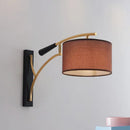 GobekUsa Modern Drum Shade Wall Lamp - 1 Head Fabric Wall Lighting for Bedroom in Flaxen/Coffee