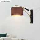 GobekUsa Modern Drum Shade Wall Lamp - 1 Head Fabric Wall Lighting for Bedroom in Flaxen/Coffee