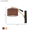 GobekUsa Modern Drum Shade Wall Lamp - 1 Head Fabric Wall Lighting for Bedroom in Flaxen/Coffee