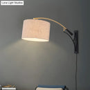 GobekUsa Modern Drum Shade Wall Lamp - 1 Head Fabric Wall Lighting for Bedroom in Flaxen/Coffee