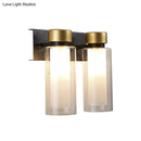 GobekUsa Modern Dual Cylinder Brass Sconce Light Fixture with Clear Glass - 2 Bulbs, LED Wall Mount Lamp