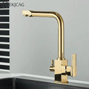 GobekUsa Dual Outlet Gold Kitchen Faucet for Purified Water Hot & Cold Basin Sink