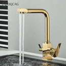 GobekUsa Dual Outlet Gold Kitchen Faucet for Purified Water Hot & Cold Basin Sink