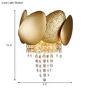 GobekUsa Modern Egg Shaped Wall Mount Light with 2 Metal Lights - Golden Sconce Lighting, Clear Crystal Draping