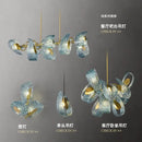GobekUsa Elegant Blue Copper LED Flower Ceiling Chandelier for Living Dining Bedroom & Salon