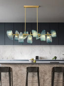 GobekUsa Elegant Blue Copper LED Flower Ceiling Chandelier for Living Dining Bedroom & Salon