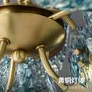 GobekUsa Elegant Blue Copper LED Flower Ceiling Chandelier for Living Dining Bedroom & Salon