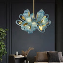 GobekUsa Elegant Blue Copper LED Flower Ceiling Chandelier for Living Dining Bedroom & Salon