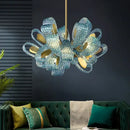 GobekUsa Elegant Blue Copper LED Flower Ceiling Chandelier for Living Dining Bedroom & Salon