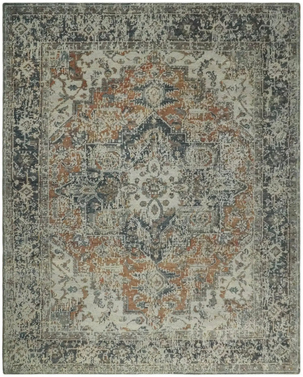 Turkish Brown Charcoal Wool Area Rug - Hand Knotted Distressed
