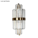 GobekUsa Spool Wall Sconce Light - Modern Faceted Clear Crystal Prism - 2 Lights - Brass Finish