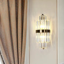 GobekUsa Spool Wall Sconce Light - Modern Faceted Clear Crystal Prism - 2 Lights - Brass Finish