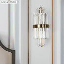 GobekUsa Spool Wall Sconce Light - Modern Faceted Clear Crystal Prism - 2 Lights - Brass Finish