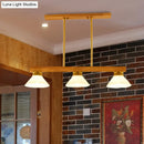 GobekUsa Nordic Style Wooden Cone Shade Chandelier - 3/4 Heads Linear Pendant Light for Kitchen Island