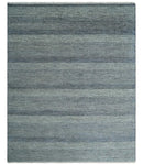 8x10 Hand Knotted Modern Geometric Trellis Scandinavian Blue, Ivory and Silver Wool Area Rug | TRDCP938810