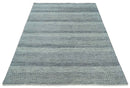 8x10 Hand Knotted Modern Geometric Trellis Scandinavian Blue, Ivory and Silver Wool Area Rug | TRDCP938810