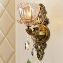 GobekUsa Modern Floral Shaped Wall Sconce Light with Amber Glass and Teardrop Crystal Drop in Brass - 1/2 Heads - Ideal for Living Room