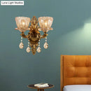 GobekUsa Modern Floral Shaped Wall Sconce Light with Amber Glass and Teardrop Crystal Drop in Brass - 1/2 Heads - Ideal for Living Room