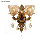 GobekUsa Modern Floral Shaped Wall Sconce Light with Amber Glass and Teardrop Crystal Drop in Brass - 1/2 Heads - Ideal for Living Room