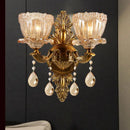 GobekUsa Modern Floral Shaped Wall Sconce Light with Amber Glass and Teardrop Crystal Drop in Brass - 1/2 Heads - Ideal for Living Room