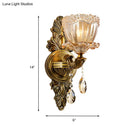 GobekUsa Modern Floral Shaped Wall Sconce Light with Amber Glass and Teardrop Crystal Drop in Brass - 1/2 Heads - Ideal for Living Room