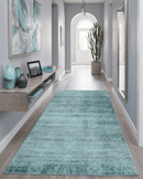 Handmade Floral Turquoise Area Rug 6'8x9'10 - Premium Wool and Bamboo Silk Blend