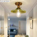 GobekUsa Modern Floral Glass Ceiling Light - Elegant Single-Bulb Foyer Flush Fixture