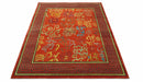 Modern Floral Orange 8x10 Hand Knotted wool Area Rug