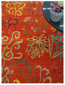 Modern Floral Orange 8x10 Hand Knotted wool Area Rug