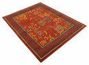 Modern Floral Orange 8x10 Hand Knotted wool Area Rug