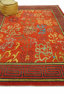 Modern Floral Orange 8x10 Hand Knotted wool Area Rug