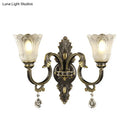 GobekUsa Modern Floral Shade Wall Sconce with Crystal Drip - 2 Lights, Black & Gold
