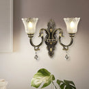 GobekUsa Modern Floral Shade Wall Sconce with Crystal Drip - 2 Lights, Black & Gold