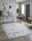 Silver and Ivory Viscose Hand Loomed Area Rug 5x8 - Modern Floral