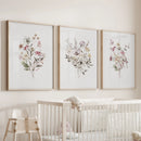 Floral Art Set of 3. Watercolor Wildflower Bouquet Prints by Wall Art Set