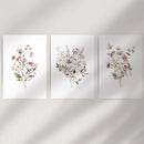 Floral Art Set of 3. Watercolor Wildflower Bouquet Prints by Wall Art Set