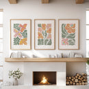 Abstract Botanical Set of 3 Prints. Retro Flower Gallery Art by Wall Art Set